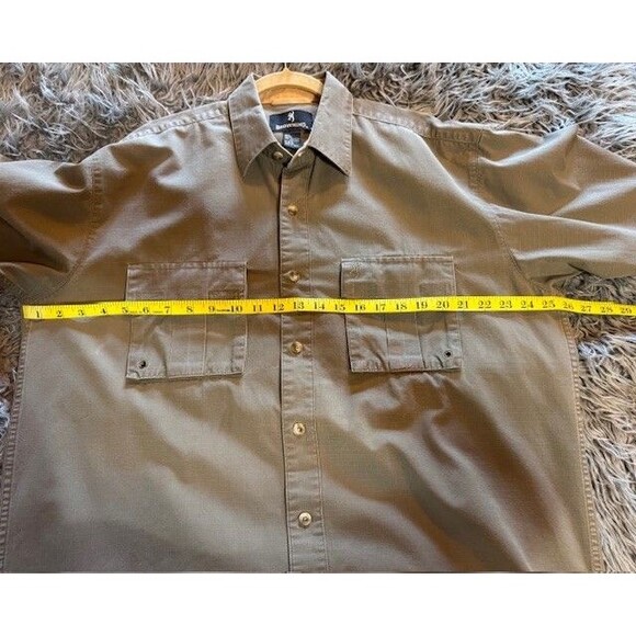 Browning Mens LRG Heavy Cotton Long Sleeve Button Front Hunting Shirt Green EUC - Picture 11 of 14